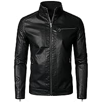 HOOD CREW Men’s Classic Zip Up Bomber Faux Leather Jackets