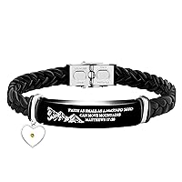 Uloveido Faith Can Move Mountains Bracelet, Encouragement Gifts Black Braided Leather Cuff Bracelet Charms with Heart Mustard Seed for Men Women Dad Boys Friends Birthday Gift