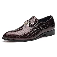 Loafers Men Italian Alligator Patent Leather Fashion Slip-on Shoes Metal Buckle Pointed Toe Smoking Slipper Moccasins Black Blue Red