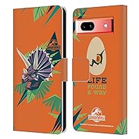 Head Case Designs Officially Licensed Jurassic World Triceratops Geometric Trend Art Leather Book Wallet Case Cover Compatible with Google Pixel 7a