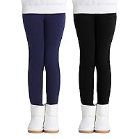 Adorel Girls' Fleece Lined Leggings Thermal Pants Cotton Solid Color Pack of 2