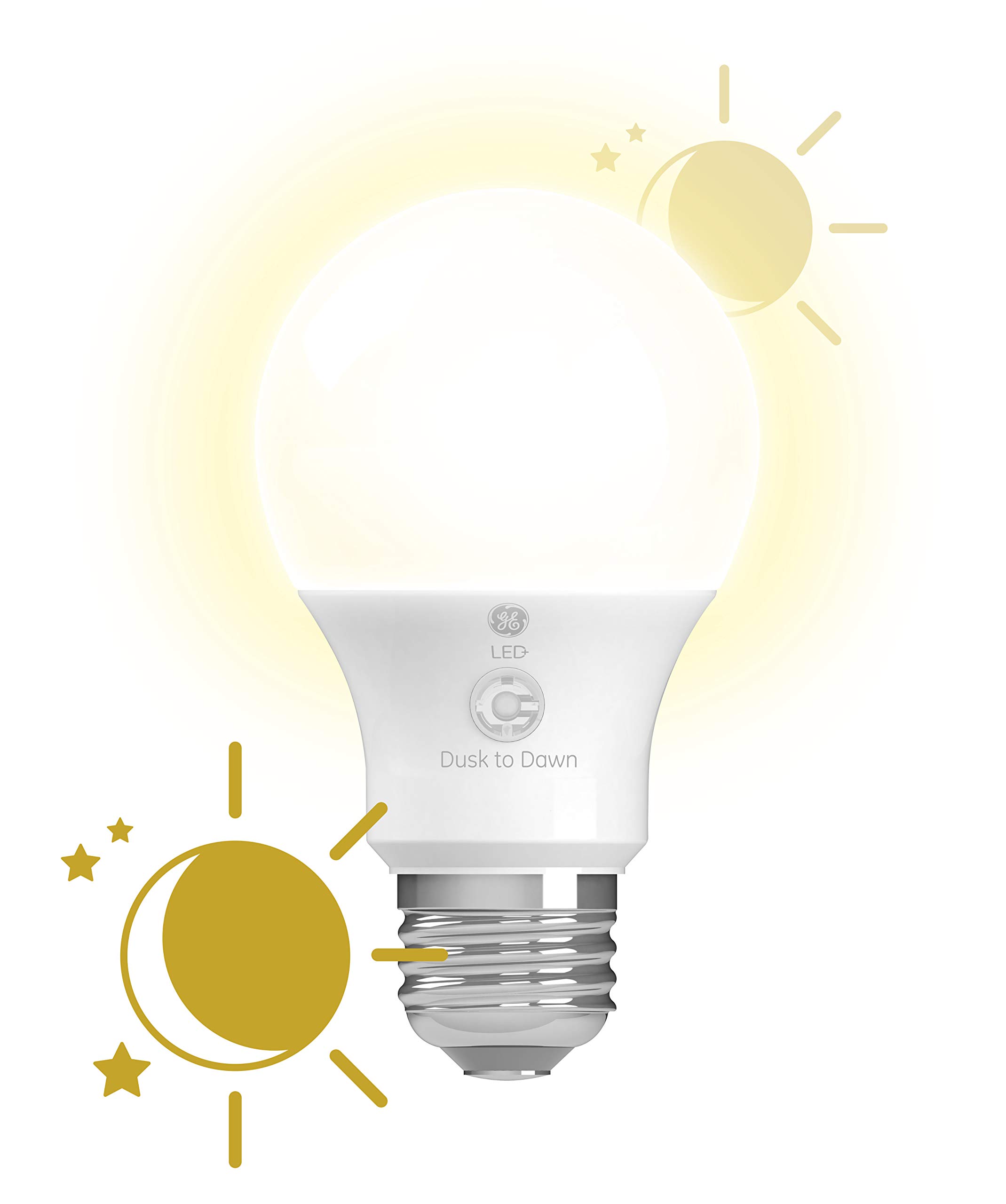 GE LED+ Dusk to Dawn Outdoor Light Bulbs, Sunlight Sensors, Soft White, Medium Base, 60 Watt Replacement Standard Bulb Shape (Pack of 2)