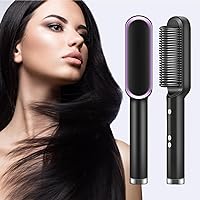 Hair Straightener Brush with 5 Temp,Negative Ion Styling Comb, 2 in 1 Hair Straightener Brush and Curler, Portable Electric Straightening Comb Heated Hair Brush 30s Fast Heating Anti-Scald(Black)