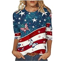 My Recent Orders Placed by Me 4th of July Cotton Shirt for Women 2024 American Flag Stripes Graphic 3/4 Sleeve Tops Independence Day Patriotic Crewneck Blouse Summer Tunic Tshirt Red and Blue T-Shirt