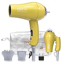 Mini Portable Hair Dryer 1200W, Travel-Friendly, Dual Voltage 125/250V, 2 Speed Settings, Foldable, Lightweight, Two Concentrator & Diffuser Nozzles, Removable Filter