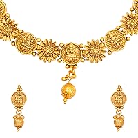 bodha Handcrafted Antique Gold Plated Temple Jewellery Lakshmi Coin Bridal Dulhan Necklace Jewellery Set For Women (SJ_2923)