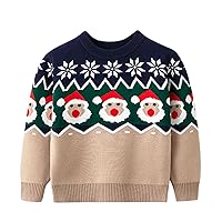Toddler 2 Girls Christmas Santa Prints Sweater Long Sleeve Warm Knitted Pullover Knitwear Tops Girls Hoodies