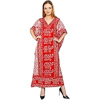 Women's Kaftan Dress Beach Cover Up Tribal Ethnic Print Plus Size V-Neck Loose Kimono Maxi Dress