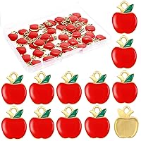 BENBO 40 Pcs Red Apple Shape Pendant Charms Alloy Enamel Mini Fruit Apple Bead Charms Gold Plated Small Apple Fruit Dangle Charms Bulk with Box for DIY Jewelry Making