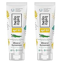 Hello Bello Sunscreen Mineral Lotion with Zinc Oxide - 30 SPF Broad Spectrum UVA/UVB Protection - Water Resistant, Hypoallergenic, Dermatologist & Clinically Tested - 3 Fl Oz (Pack of 2)