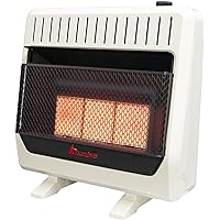IR26T-BB Ventless Dual Fuel Infrared Space Heater with Thermostat Control for Home and Office Use, 30000 BTU, Heats Up to 1400 Sq. Ft., Includes Wall Mount, Base Feet, and Blower, White