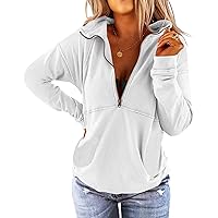 Women's Long Sleeve Lapel Half Zip Up Sweatshirt Solid Stylish Loose Fit Casual Pullover Tops
