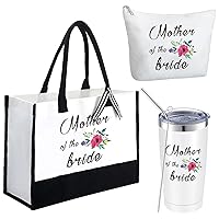 Tudomro 3 Pcs Mrs Gifts Mother of the Groom Bridal Shower Wedding Gifts Tote Bag Makeup Pouch Mother of the Bride Travel Tumbler(Floral Mother of the Bride)