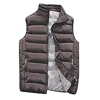 Men's Casual Winter Warm Padded Cotton Vest Slim Stand Collar Zip Up Outerwear Vest With Pockets