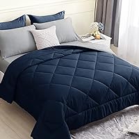 King Size Comforter Set 7 Pieces, All Season Reversible Bed in a Bag King, Soft Bedding Sets King Size with Navy Comforter, Flat & Fitted Sheet, Pillowcases & Shams (Navy Blue)