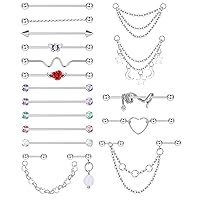 14G Industrial Piercing Jewelry Stainless Steel Industrial Earring for Women Men Snake Chain Dangle Cartilage Helix Piercing Jewelry Industrial Piercing Bar 38MM