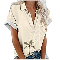 Summer Beach Tops for Women Fashion Casual Floral Tropic Print Tees Hawaiian T-Shirt Short Sleeve Button Down Shirts