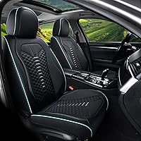 Coverado Car Seat Covers Full Set, Nappa Leather Seat Covers for Cars, Universal Front and Back Seat Protectors, Waterproof Seat Cushions Black Seat Covers Fit for Most Cars Suvs (Black&Blue)