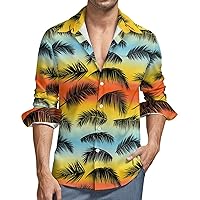 Mens Button Down Long Sleeve Shirts Palm Tree Leaves Soft Peach Skin Velvet Casual Beach Shirts with Pocket color55