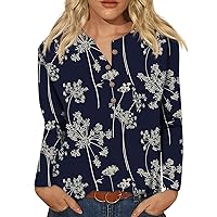 Blouses for Women Casual Fall Ladies Floral Print Three Quarter Sleeve Button Collar Top T-Shirt Bottom Shirt