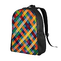 Colorful Plaid Print Backpack 16 inch Waterproof Lightweight Work Bag Casual Daypack For Women Men