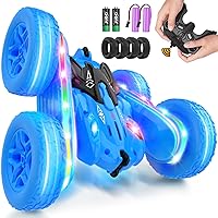 Remote Control Car,RC Cars with Sides Light Strip and Headlights,Double Sided 360 Flips Rotating RC Stunt Car,2.4Ghz All Terrain Toys for Ages 4-6 Kids Toy for Boys Girls Birthday Gift(Blue)