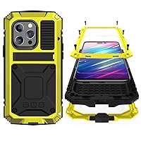 Compatible with iPhone 14 Plus Metal Case with Screen Protector Camera Protector Military Rugged Heavy Duty Shockproof Case with Metal Kickstand Full Body Tough Dustproof Case (Yellow)