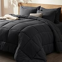 PHF 7 Pieces Queen Comforter Set Black, Bed in a Bag Comforter & 18