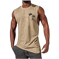 Prime of Day Deals 2024 Men's Gym Workout Tank Tops Swim Beach Shirts Summer Sleeveless Training T-Shirt Muscle Bodybuilding Athletic Clothes Khaki