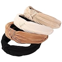 4 Pack Knotted Wide Headbands for Women Girls Cute Head Wrap in Solid Color Non-slip Hair Accessories