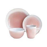 American Atelier Oasis Round Dinnerware Set-Pink/White, 10.5x10.5