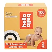 Hello Bello Premium Diapers, Size 3 (14-24 lbs) Surprise Pack for Girls - 100 Count, Hypoallergenic with Soft, Cloth-Like Feel - Assorted Girl & Gender Neutral Patterns