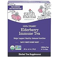 Earth Mama Organic Elderberry Immune Support Tea with Echinacea | Safe For Pregnancy, Breastfeeding, Postpartum, Kids and Family Essentials, Decaf Tea with Ginger & Rooibos, 16-Count