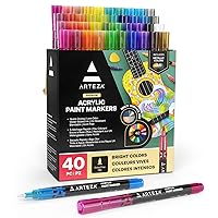 Arteza Acrylic Paint Markers, Set of 40 Acrylic Paint Pens in Assorted Colors, Art & Craft Supplies for Glass, Pottery, Ceramic, Rock, Canvas Painting