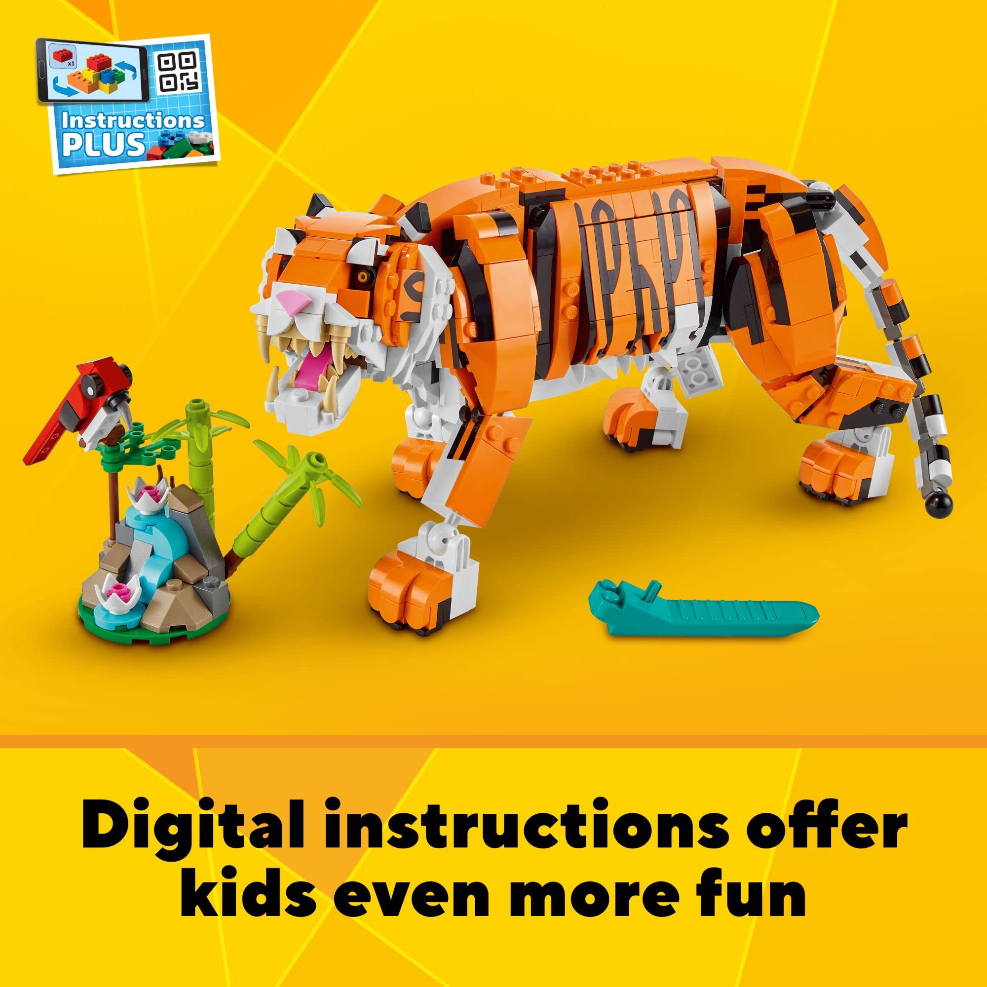 LEGO Creator 3 in 1 Majestic Tiger to Panda or Koi Fish Set 31129, Animal Figures, Collectible Building Toy, Gifts for Kids, Boys & Girls 9 Plus Years Old