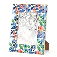 Blue Red Flower 4x6 Picture Frames for Vertical or Horizontal Display,Solid Wood Frame with Shatter Resistant Plexiglass for Wall and Tabletop Display, Friends Wedding Gift
