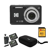 Kodak PIXPRO Friendly Zoom FZ55 Digital Camera (Black) Bundle with 32GB SD Card, Camera Case, and Battery Travel Charger (4 Items)