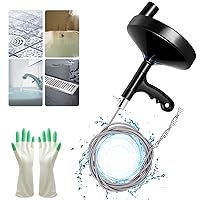 Drain Auger 25 Ft with Gloves, Plumbing Snake Drain Auger Hair Clog Remover, Heavy Duty Pipe Drain Clog Remover for Bathtub Drain, Bathroom Sink, Kitchen and Shower Drain Cleaning