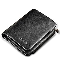 RFID Leather Trifold Extra Capacity Zipper Coin Pocket Wallet For Men