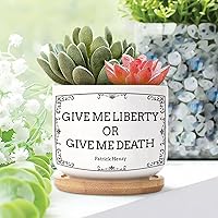 Give Me Liberty Or Give Me Death Ceramic Plant Pot Set of 3 Cactus Pot for Indoor with Drainage Bamboo Trays Motivational Quotes Christian Small Planters Ceramic Birthday Gift to Friend