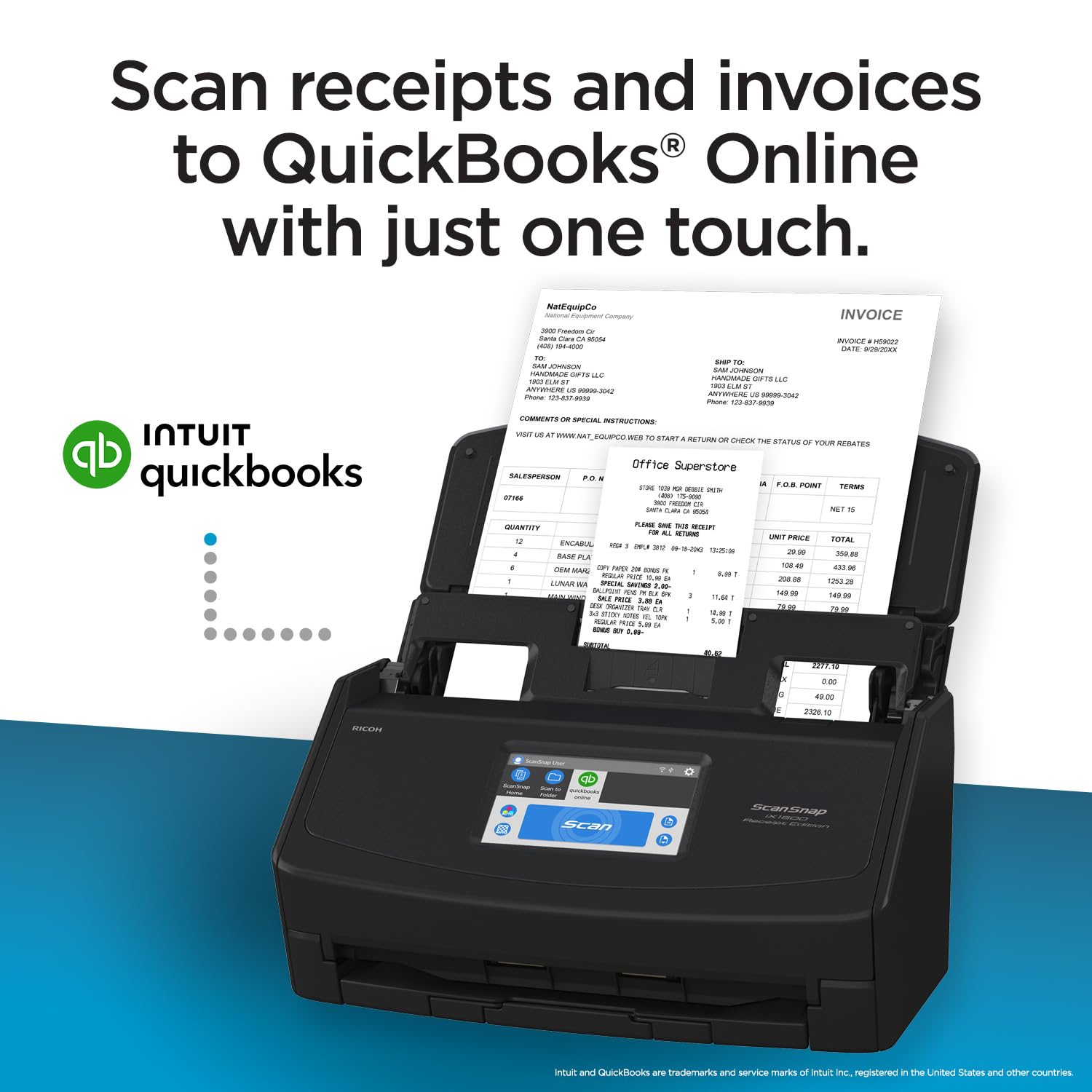 ScanSnap iX1600 Receipt Edition Color Duplex Invoice Document Scanner for Mac and PC Works with QuickBooks Online, Black