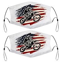Dirt Bike Motocross American Flag 4th Of July Patriotic Kids Face Mask Set Of 2 With 4 Filters Washable Reusable Adjustable Black Cloth Bandanas Scarf Neck Gaiters For Adult Women