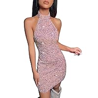 Floral Maxi Dress with Sleeves,Ladies Solid Color Glitter V Neck Backless Sleeveless Ruched Sequin Bodycon Dres