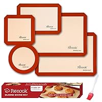 RENOOK Silicone Baking Mat Set of 5, BPA-free Grade Food Baking Mat, 100% Non-Stick Reusable Food Safe Liners & Silicone Brush- Macaron, Pastry, Cookie.