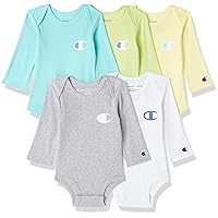 Champion 5-Pack Long Sleeve Baby Bodysuit, Gender Neutral Baby Clothes Infant Clothing, Multiple Colors/0-6M