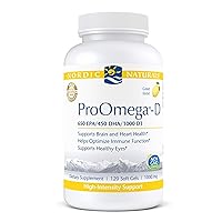 Nordic Naturals ProOmega-D, Lemon Flavor - 120 Soft Gels - 1280 mg Omega-3 + 1000 IU D3 - High-Potency Fish Oil - EPA & DHA - Brain, Eye, Heart, Joint, & Immune Health - Non-GMO - 60 Servings