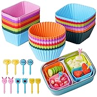 Silicone Lunch Bento Box, 52 Pack Bento Lunch Box Bundle Dividers with Food Picks Lunch Accessories, Durable, Reusable, BPA-Free, Freezer and Dishwasher Safe