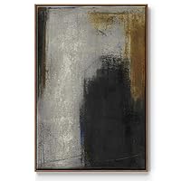 Renditions Gallery Abstract Wall Art Home Decor Rustic Black Golden Brush Strokes Walnut Floating Frame Abstract Artwork for Kitchen Hotel Restaurants Walls - 17