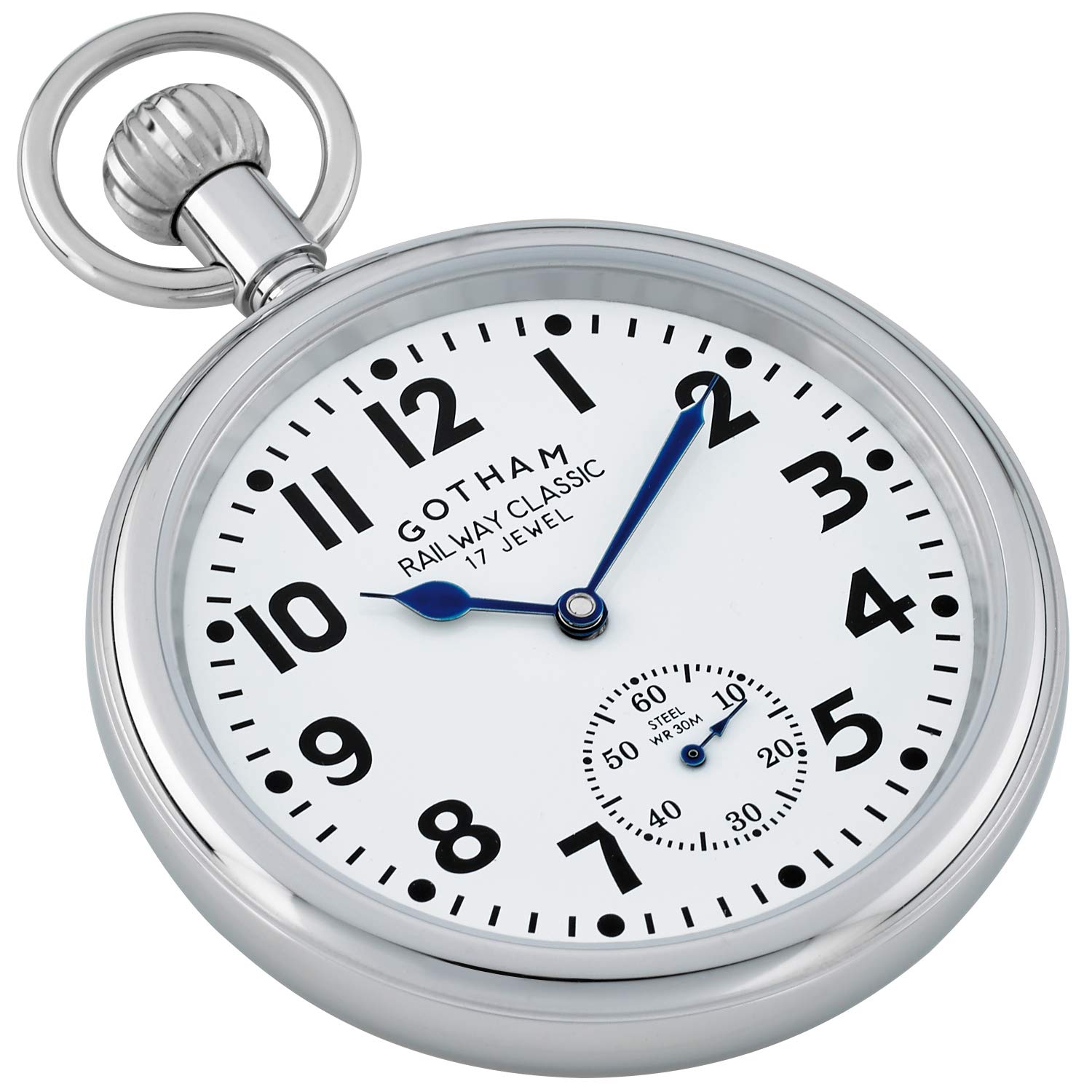 Gotham Men's Stainless Steel Mechanical Hand Wind Railroad Pocket Watch # GWC14104s