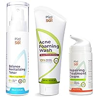 Ultimate Acne & Skin Care Set: Cleanser, Toner, and Cream. pH Balancing Fragrance-Free, Alcohol-Free, Intensive Hydration with Natural Antioxidants, Benzoyl Peroxide Acne Cleansing Cream